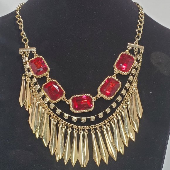 Bijou drive red gold rhinestone necklace - Picture 3 of 8